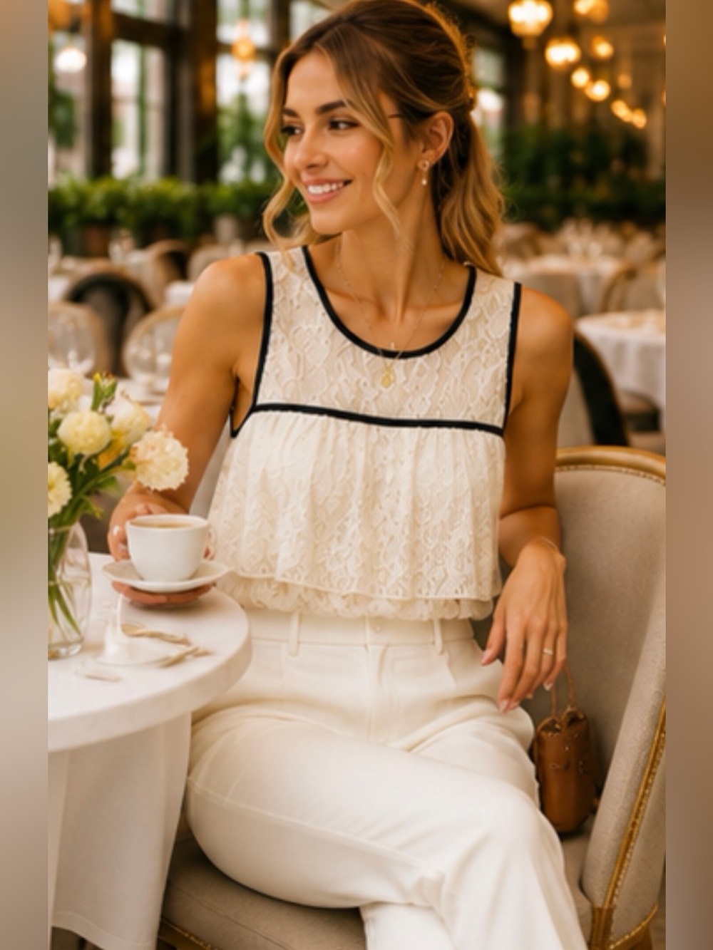 Eddie & Maddie Ivory Lace Ruffle Tank Top | NWOT - Picture 2 of 16